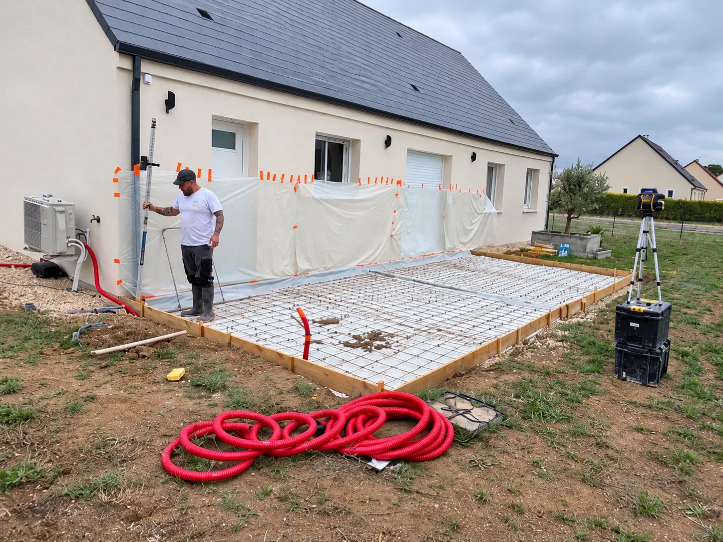 Treillis métallique posé avant le coulage d’une terrasse