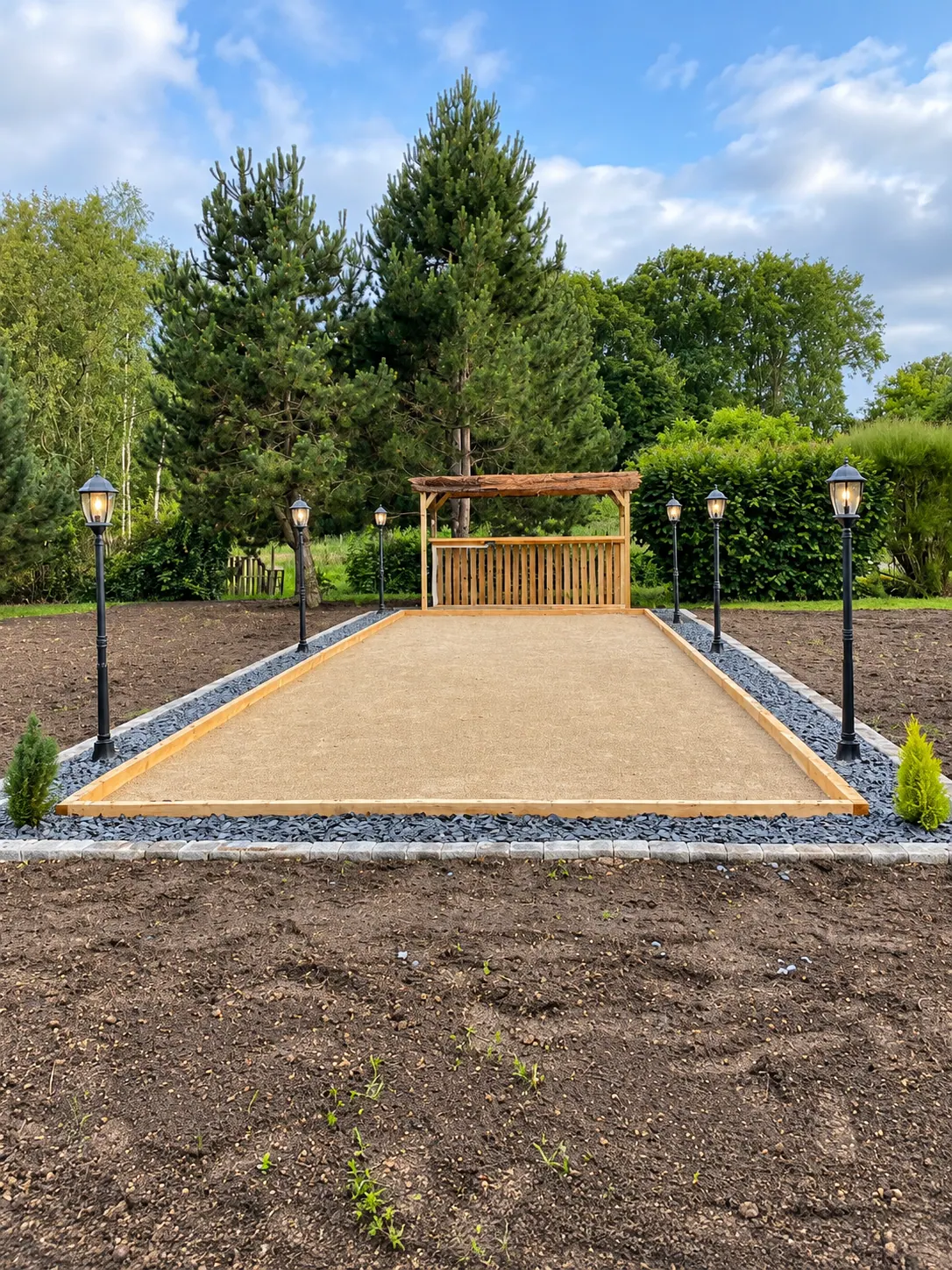 Terrain de pétanque avec pergola